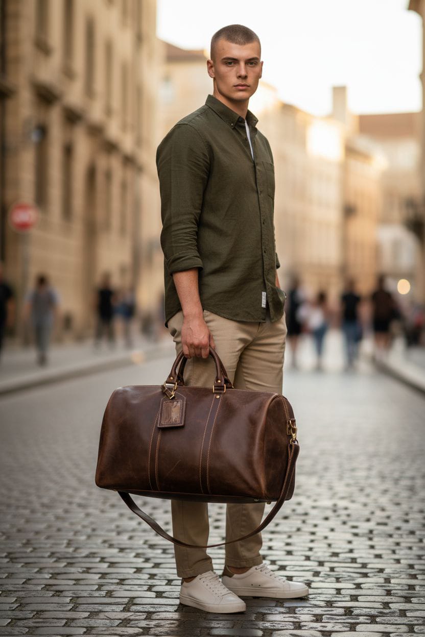 Classic Leather Travel Duffel Bag