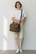 Canvas & Leather Messenger Bag with Pockets