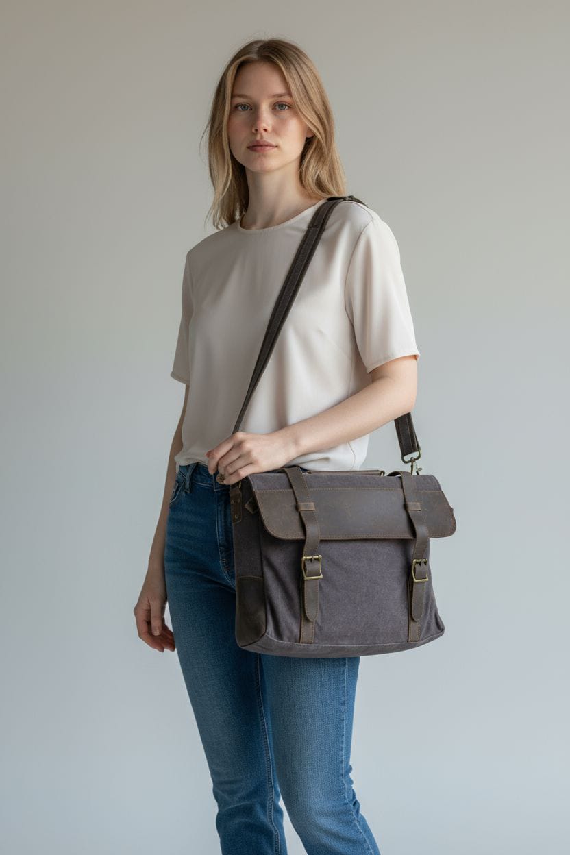 Canvas & Leather Messenger Bag