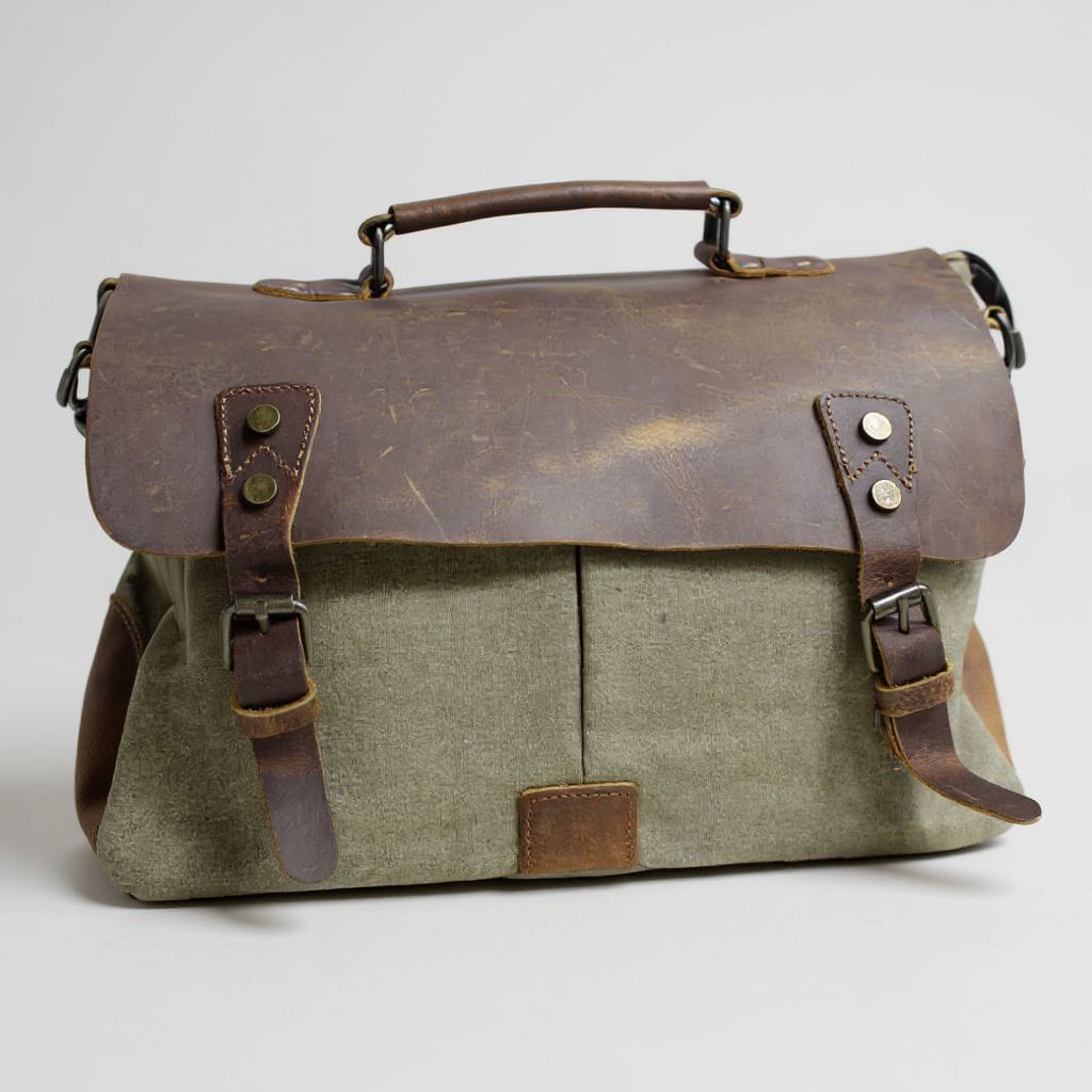 Multi-Leather Accent and Canvas Messenger Bag