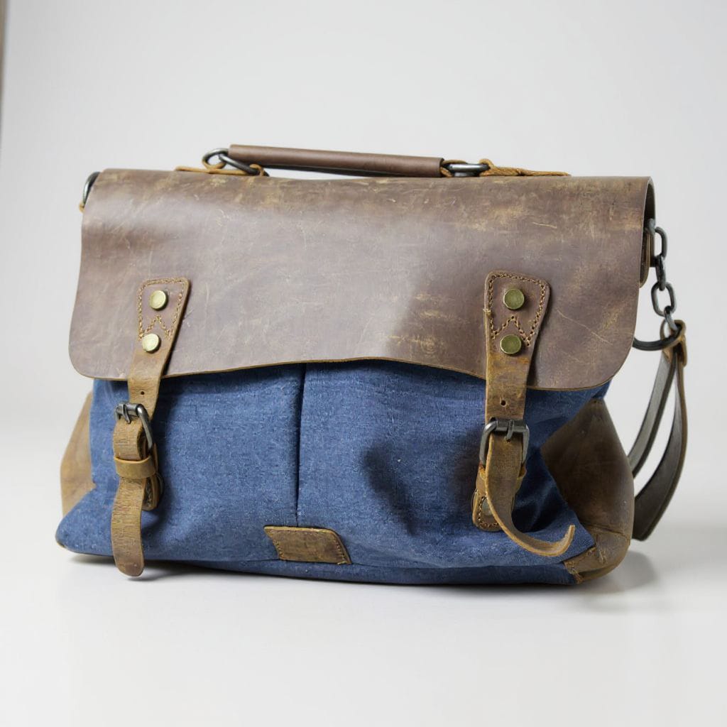 Multi-Leather Accent and Canvas Messenger Bag
