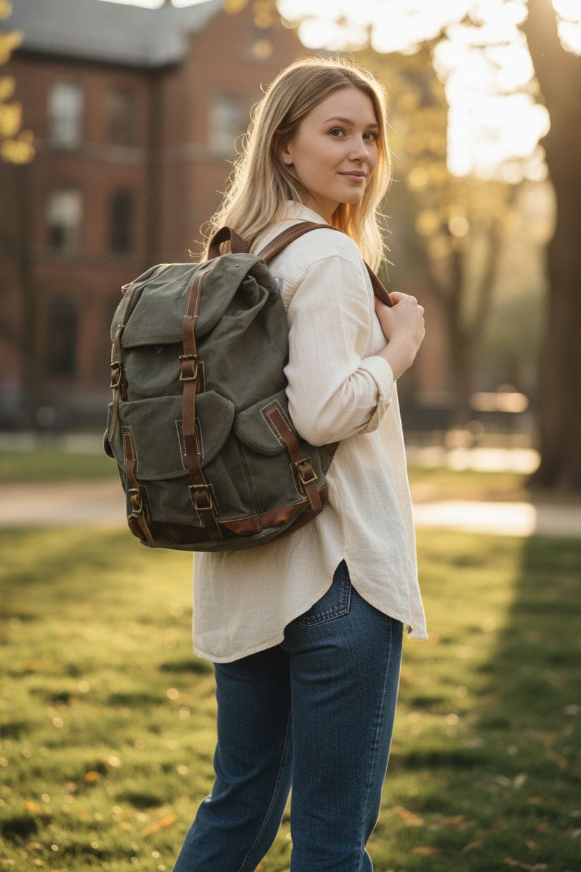 Vintage Canvas & Leather Adventure Backpack