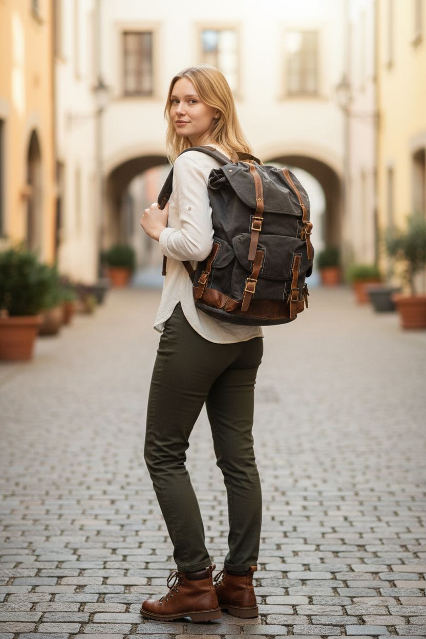 Vintage Canvas & Leather Adventure Backpack