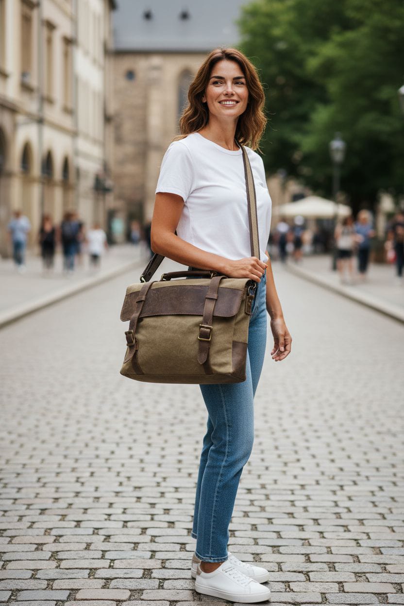 Canvas & Leather Messenger Bag