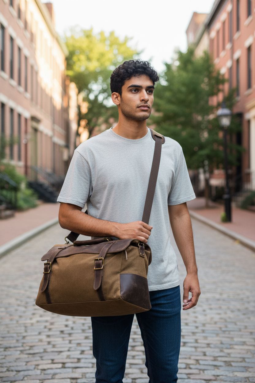 Canvas & Leather Messenger Bag