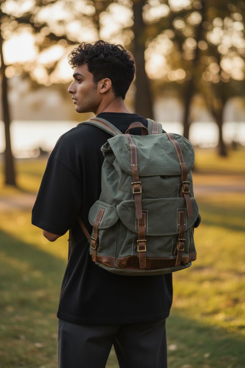 Vintage Canvas & Leather Adventure Backpack
