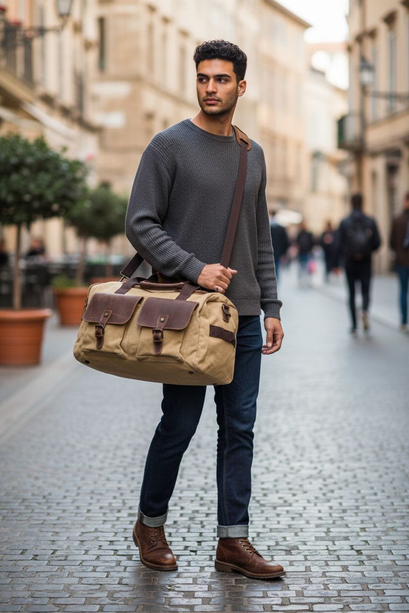 Canvas & Leather Weekender Duffel Bag