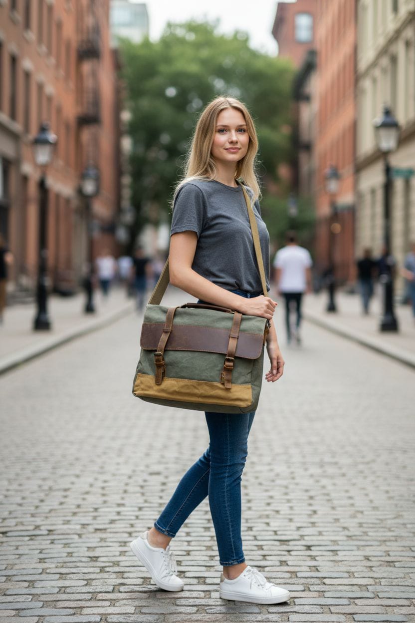 Canvas & Mid-Leather Messenger Bag