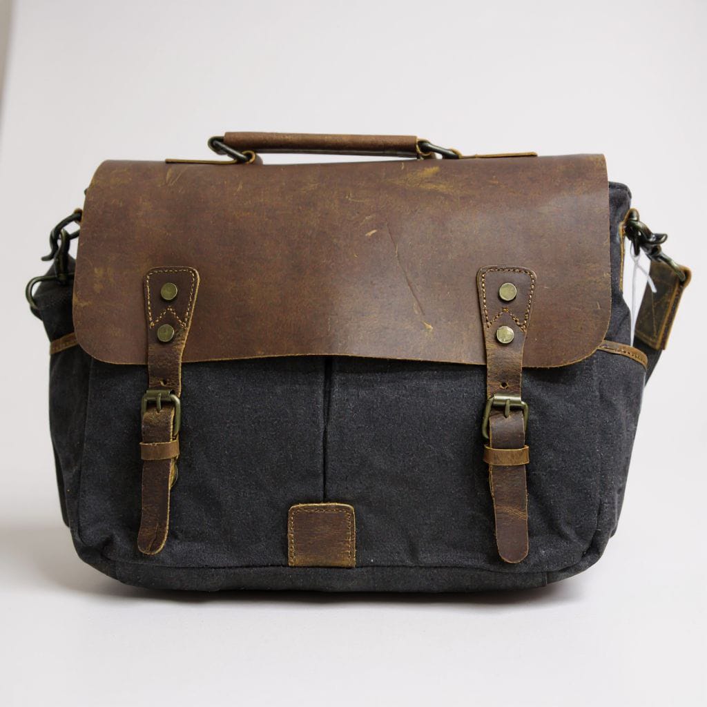 Canvas & Leather Messenger Bag with Pockets