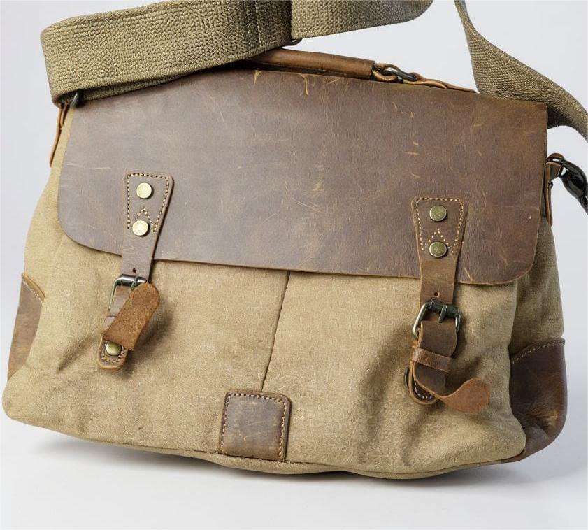 Multi-Leather Accent and Canvas Messenger Bag