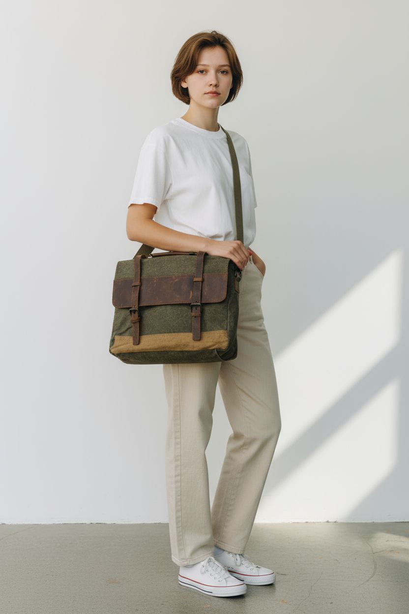 Canvas & Mid-Leather Messenger Bag