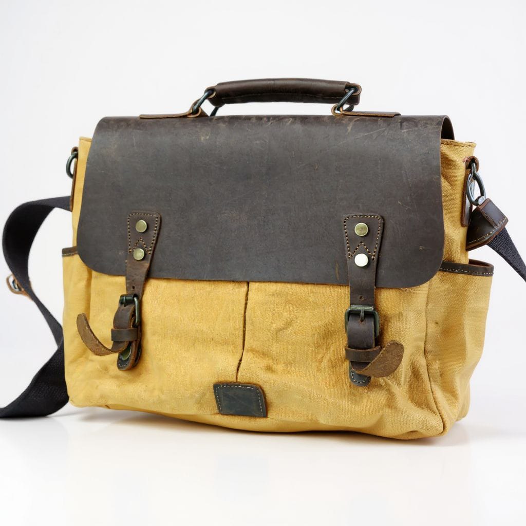 Canvas & Leather Messenger Bag with Pockets